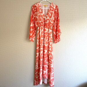 Alice + Olivia Orange and White Pleated Sundress with Bishop Sleeves Sz XS